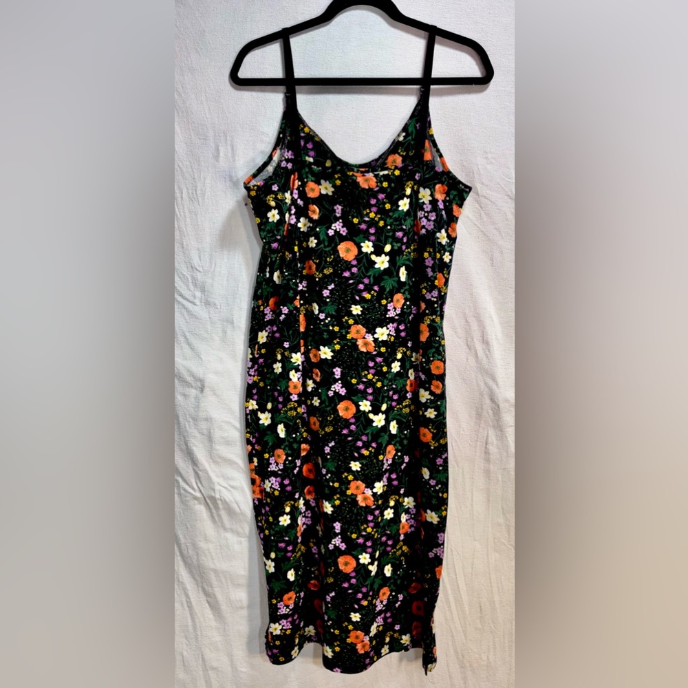 ONLY Old Navy Black Floral Print Midi Sunday set cami dress women’s size XL